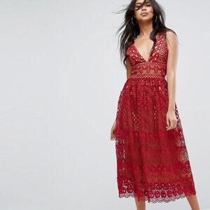 BOOHOO Red Crochet Dress